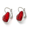 Rhodium Gold Filled Leverback Earring, Heart Design, with Light Siam Swarovski Crystals, Polished, Rhodium Finish, 02.239.0013.5