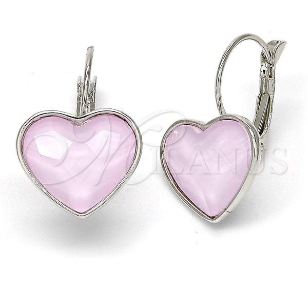 White Gold Filled Ring — Leverback Earring Heart Design with Rose Water Opal — main product view — SKU 108483 | Oro Laminado Blanco anillo — Leverback Earring corazón diseño with Rose Water Opal — SKU 108483