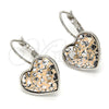 Rhodium Gold Filled Leverback Earring, Heart Design, with Rose Patina Swarovski Crystals, Polished, Rhodium Finish, 02.239.0013.7