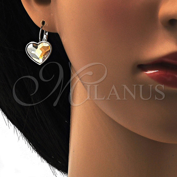 White Gold Filled Ring — Leverback Earring Heart Design with Shadow Swarovski Crystals — alternate product view — SKU 108485 | Oro Laminado Blanco anillo — Leverback Earring corazón diseño with Shadow Swarovski Crystals — SKU 108485