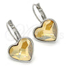 Rhodium Gold Filled Leverback Earring, Heart Design, with Golden Shadow Swarovski Crystals, Polished, Rhodium Finish, 02.239.0013.8
