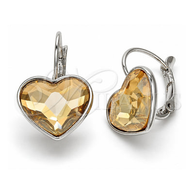 Rhodium Gold Filled Leverback Earring, Heart Design, with Golden Shadow Swarovski Crystals, Polished, Rhodium Finish, 02.239.0013.8