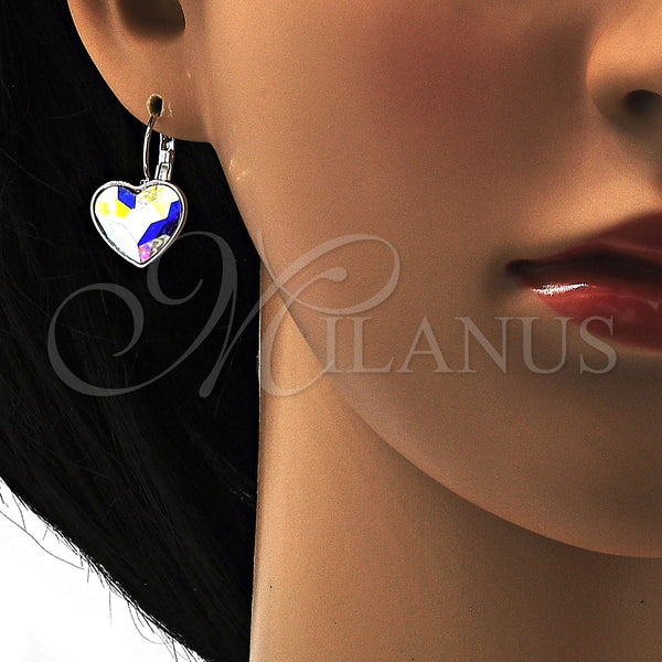 White Gold Filled Ring — Leverback Earring Heart Design with Aurore Boreale Swarovski — alternate product view — SKU 108486 | Oro Laminado Blanco anillo — Leverback Earring corazón diseño with Aurore Boreale Swarovski — SKU 108486