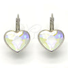 Rhodium Gold Filled Leverback Earring, Heart Design, with Aurore Boreale Swarovski Crystals, Polished, Rhodium Finish, 02.239.0013.9