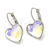 Rhodium Gold Filled Leverback Earring, Heart Design, with Aurore Boreale Swarovski Crystals, Polished, Rhodium Finish, 02.239.0013.9