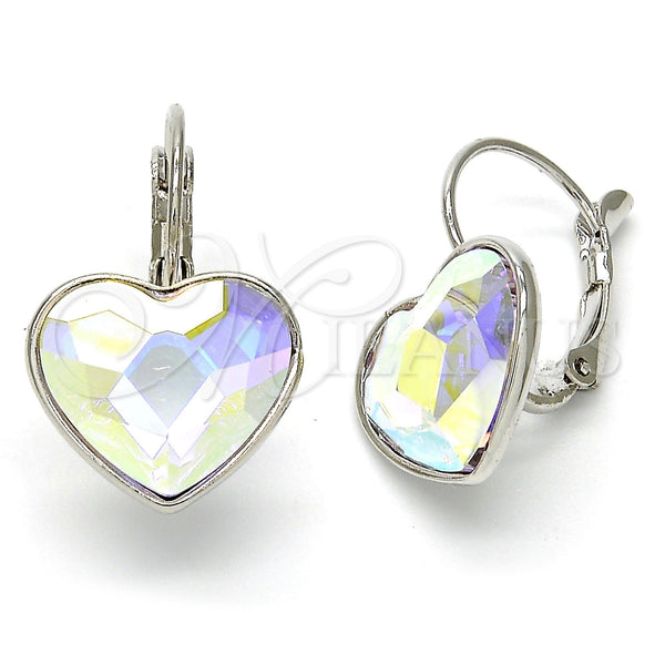White Gold Filled Ring — Leverback Earring Heart Design with Aurore Boreale Swarovski — main product view — SKU 108486 | Oro Laminado Blanco anillo — Leverback Earring corazón diseño with Aurore Boreale Swarovski — SKU 108486