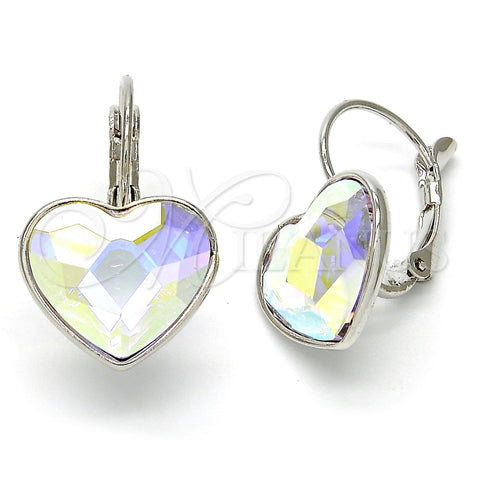 Rhodium Plated Leverback Earring, Heart Design, with Aurore Boreale Swarovski Crystals, Polished, Rhodium Finish, 02.239.0013.9