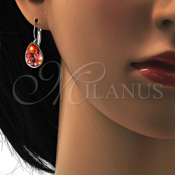 White Gold Filled Ring — Leverback Earring Teardrop Design with Rose Peach Swarovski — alternate product view — SKU 108487 | Oro Laminado Blanco anillo — Leverback Earring Teardrop diseño with Rose Peach Swarovski — SKU 108487