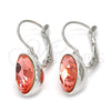 Rhodium Plated Leverback Earring, Teardrop Design, with Rose Peach Swarovski Crystals, Polished, Rhodium Finish, 02.239.0014.2