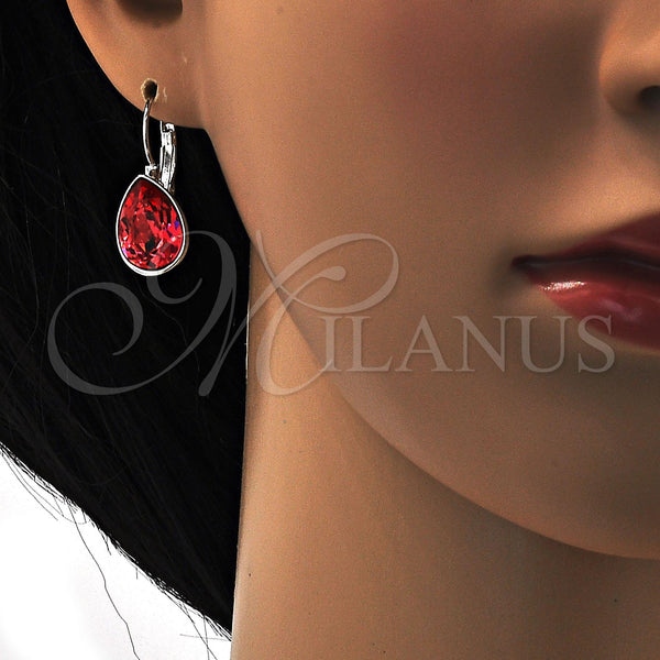 White Gold Filled Ring — Leverback Earring Teardrop Design with Padparadscha Swarovski Crystals — alternate product view — SKU 108489 | Oro Laminado Blanco anillo — Leverback Earring Teardrop diseño with Padparadscha Swarovski Crystals — SKU 108489