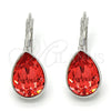 Rhodium Gold Filled Leverback Earring, Teardrop Design, with Padparadscha Swarovski Crystals, Polished, Rhodium Finish, 02.239.0014.4