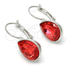 Rhodium Gold Filled Leverback Earring, Teardrop Design, with Padparadscha Swarovski Crystals, Polished, Rhodium Finish, 02.239.0014.4