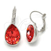 Rhodium Gold Filled Leverback Earring, Teardrop Design, with Padparadscha Swarovski Crystals, Polished, Rhodium Finish, 02.239.0014.4