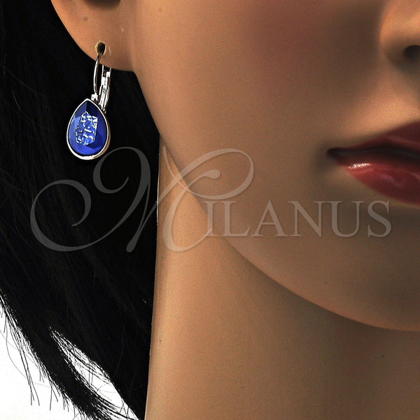 White Gold Filled Ring — Leverback Earring Teardrop Design with Bermuda Blue Swarovski — alternate product view — SKU 108491 | Oro Laminado Blanco anillo — Leverback Earring Teardrop diseño with Bermuda Blue Swarovski — SKU 108491