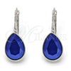 Rhodium Plated Leverback Earring, Teardrop Design, with Bermuda Blue Swarovski Crystals, Polished, Rhodium Finish, 02.239.0014.6