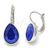 Rhodium Plated Leverback Earring, Teardrop Design, with Bermuda Blue Swarovski Crystals, Polished, Rhodium Finish, 02.239.0014.6