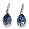 Rhodium Plated Leverback Earring, Teardrop Design, with Denin Blue Swarovski Crystals, Polished, Rhodium Finish, 02.239.0014.8