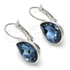 Rhodium Plated Leverback Earring, Teardrop Design, with Denin Blue Swarovski Crystals, Polished, Rhodium Finish, 02.239.0014.8