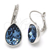 Rhodium Plated Leverback Earring, Teardrop Design, with Denin Blue Swarovski Crystals, Polished, Rhodium Finish, 02.239.0014.8