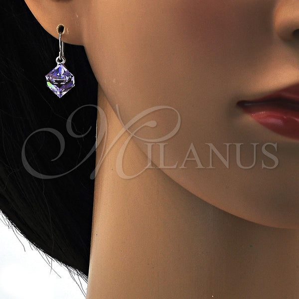 White Gold Filled Ring — Dangle Earring with Amethyst Swarovski Crystals Polished 02. — alternate product view — SKU 108519 | Oro Laminado Blanco anillo — Dangle Earring with Amethyst Swarovski Crystals pulido 02. — SKU 108519