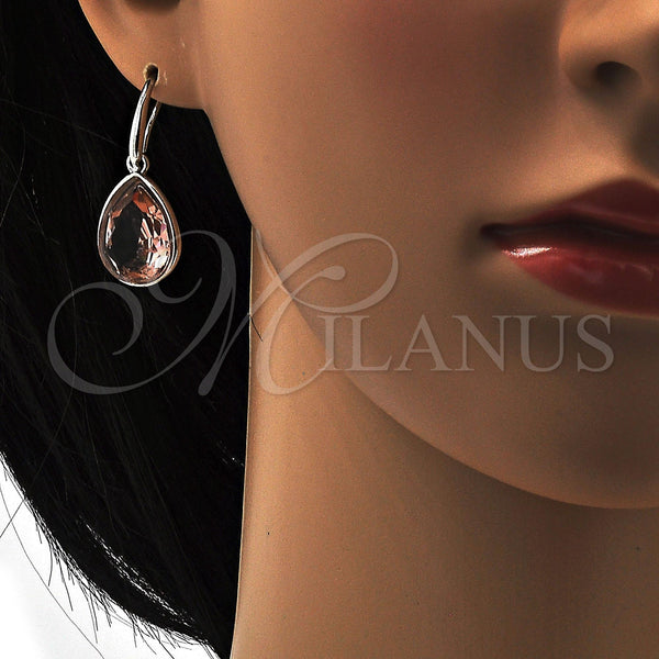 White Gold Filled Ring — Dangle Earring Teardrop Design with Light Peach Swarovski — alternate product view — SKU 108537 | Oro Laminado Blanco anillo — Dangle Earring Teardrop diseño with Light Peach Swarovski — SKU 108537