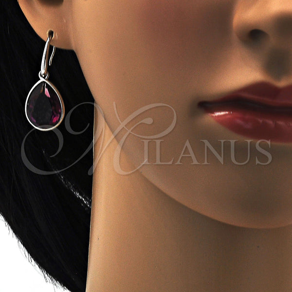White Gold Filled Ring — Dangle Earring Teardrop Design with Amethyst Swarovski Crystals — alternate product view — SKU 108540 | Oro Laminado Blanco anillo — Dangle Earring Teardrop diseño with Amethyst Swarovski Crystals — SKU 108540