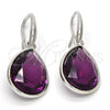 Rhodium Gold Filled Dangle Earring, Teardrop Design, with Amethyst Swarovski Crystals, Polished, Rhodium Finish, 02.239.0016.5