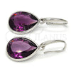 Rhodium Gold Filled Dangle Earring, Teardrop Design, with Amethyst Swarovski Crystals, Polished, Rhodium Finish, 02.239.0016.5