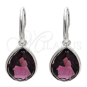 White Gold Filled Ring — Dangle Earring Teardrop Design with Amethyst Swarovski Crystals — main product view — SKU 108540 | Oro Laminado Blanco anillo — Dangle Earring Teardrop diseño with Amethyst Swarovski Crystals — SKU 108540