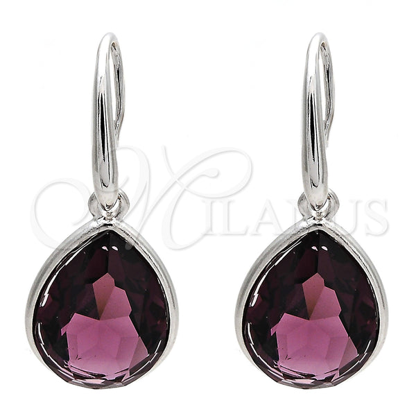 Rhodium Plated Dangle Earring, Teardrop Design, with Amethyst Swarovski Crystals, Polished, Rhodium Finish, 02.239.0016.5