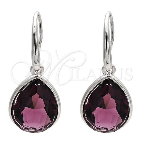 Rhodium Gold Filled Dangle Earring, Teardrop Design, with Amethyst Swarovski Crystals, Polished, Rhodium Finish, 02.239.0016.5