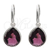 Rhodium Plated Dangle Earring, Teardrop Design, with Amethyst Swarovski Crystals, Polished, Rhodium Finish, 02.239.0016.5