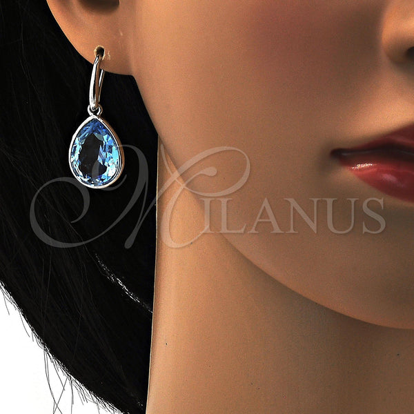White Gold Filled Ring — Dangle Earring Teardrop Design with Aquamarine Swarovski Crystals — alternate product view — SKU 108541 | Oro Laminado Blanco anillo — Dangle Earring Teardrop diseño with Aquamarine Swarovski Crystals — SKU 108541