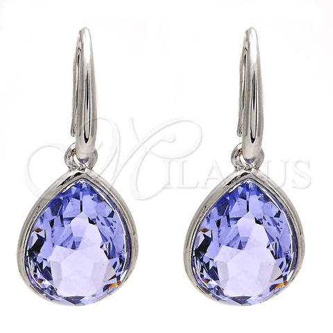 Rhodium Gold Filled Dangle Earring, Teardrop Design, with Provence Lavander Swarovski Crystals, Polished, Rhodium Finish, 02.239.0016.7