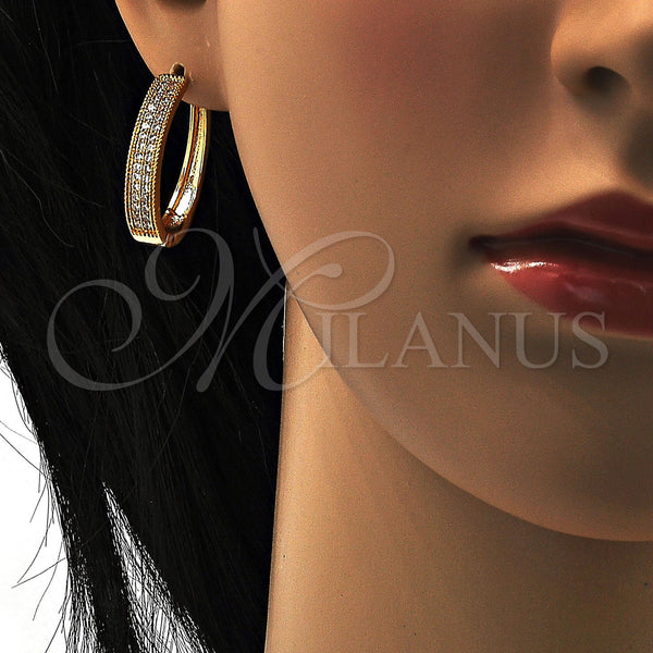Gold Filled Hoop Earrings — Huggie Hoop with White Micro Pave Polished 02. — alternate product view — SKU 108556 | Oro Laminado aretes de aro — Huggie Hoop with blanco Micro Pave pulido 02. — SKU 108556