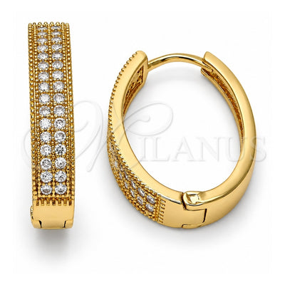 Oro Laminado Huggie Hoop, Gold Filled Style with White Micro Pave, Polished, Golden Finish, 02.217.0045.20