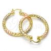 Oro Laminado Medium Hoop, Gold Filled Style Twist and Hollow Design, Diamond Cutting Finish, Tricolor, 02.170.0108.1.40