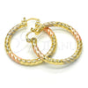Oro Laminado Medium Hoop, Gold Filled Style Twist and Hollow Design, Diamond Cutting Finish, Tricolor, 02.170.0108.1.40