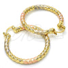 Oro Laminado Medium Hoop, Gold Filled Style Twist and Hollow Design, Diamond Cutting Finish, Tricolor, 02.170.0108.1.40