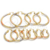 Oro Laminado Medium Hoop, Gold Filled Style Twist and Hollow Design, Diamond Cutting Finish, Tricolor, 02.170.0108.1.40