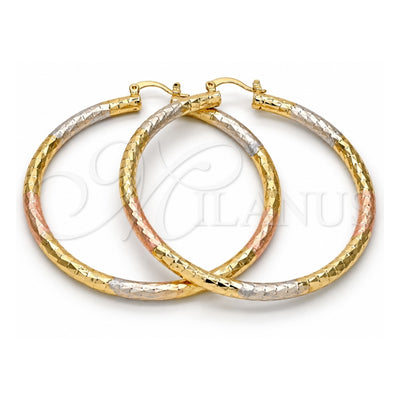 Oro Laminado Large Hoop, Gold Filled Style Hollow Design, Diamond Cutting Finish, Tricolor, 02.170.0109.1.60