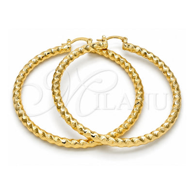 Oro Laminado Large Hoop, Gold Filled Style Hollow and Twist Design, Diamond Cutting Finish, Golden Finish, 02.170.0108.60