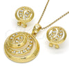 Oro Laminado Earring and Pendant Adult Set, Gold Filled Style Greek Key Design, with White Crystal, Polished, Golden Finish, 10.160.0052