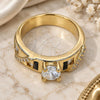 Oro Laminado Multi Stone Ring, Gold Filled Style Baguette Design, with White Cubic Zirconia and White Micro Pave, Polished, Golden Finish, 01.99.0047.08 (Size 8)