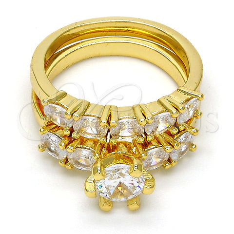 Oro Laminado Multi Stone Ring, Gold Filled Style with White Cubic Zirconia, Polished, Golden Finish, 01.99.0056.08 (Size 8)