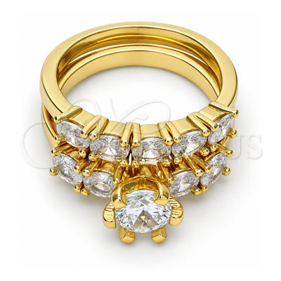 Oro Laminado Multi Stone Ring, Gold Filled Style with White Cubic Zirconia, Polished, Golden Finish, 01.99.0056.09 (Size 9)