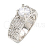Rhodium Plated Multi Stone Ring, Greek Key Design, with White Cubic Zirconia and White Micro Pave, Polished, Rhodium Finish, 01.99.0051.1.07 (Size 7)