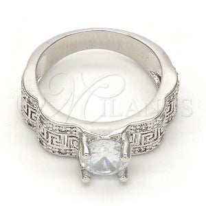 White Gold Filled Ring — Multi Stone Ring Greek Key Design with White — main product view — SKU 108645 | Oro Laminado Blanco anillo — Multi Stone Ring Greek Key diseño with blanco — SKU 108645