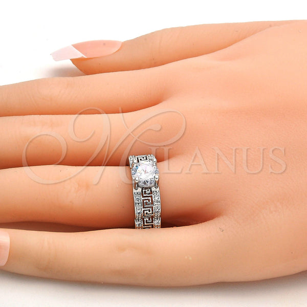 White Gold Filled Ring — Multi Stone Ring Greek Key Design with White — alternate product view — SKU 108647 | Oro Laminado Blanco anillo — Multi Stone Ring Greek Key diseño with blanco — SKU 108647