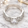 White Gold Filled Multi Stone Ring, Greek Key Design, with White Cubic Zirconia and White Micro Pave, Polished, Rhodium Finish, 01.99.0051.1.09 (Size 9)